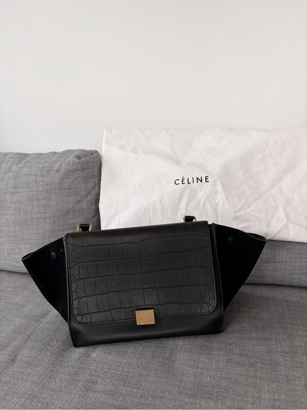 Céline Croc-embossed Trapèze Handbag